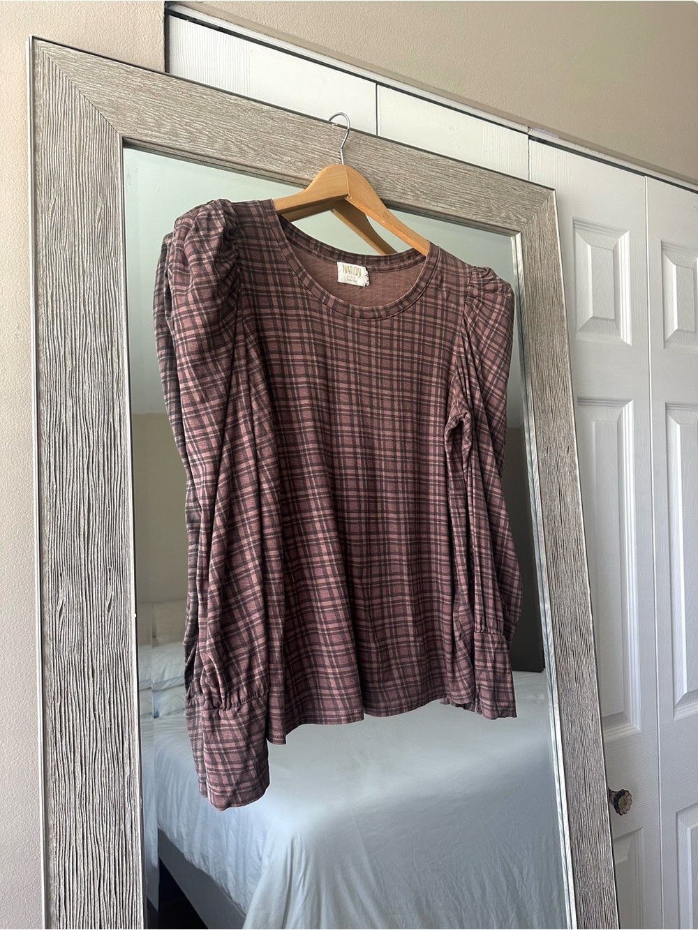 Nation LTD 100% Pima Cotton Plaid Long Sleeve Blouse Size Large